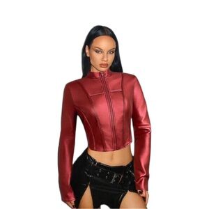 Burgundy Faux Leather Jacket